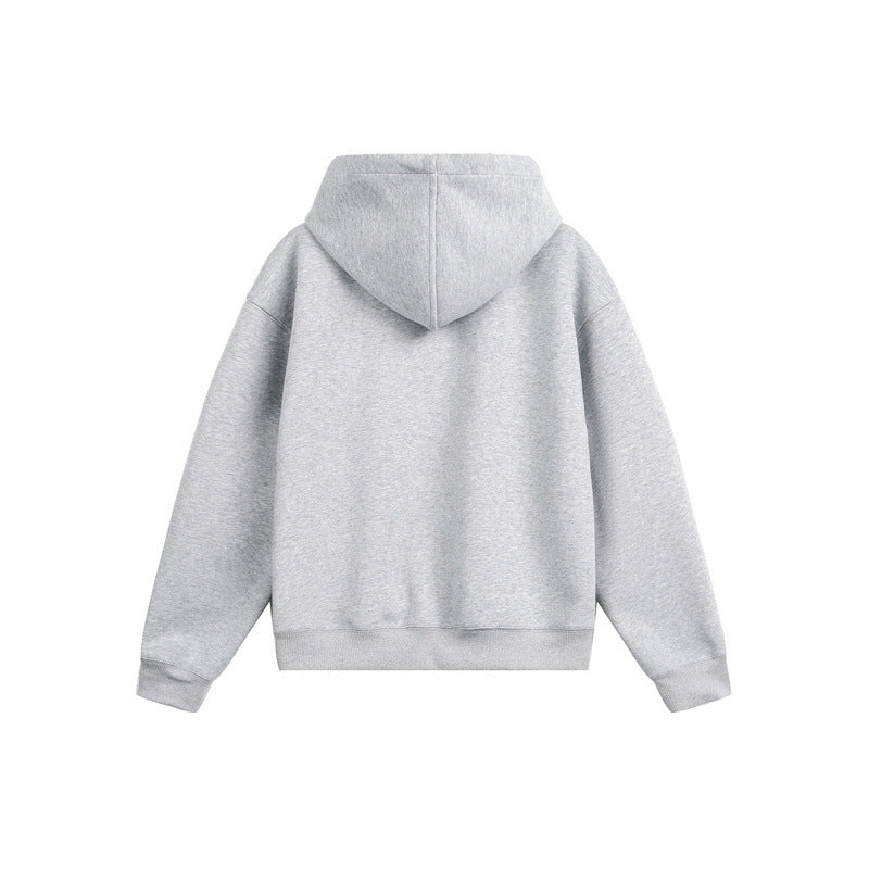 Unisex Hooded Sweat Jacket with Print Badges and Two-Way Zipper Chichicherry