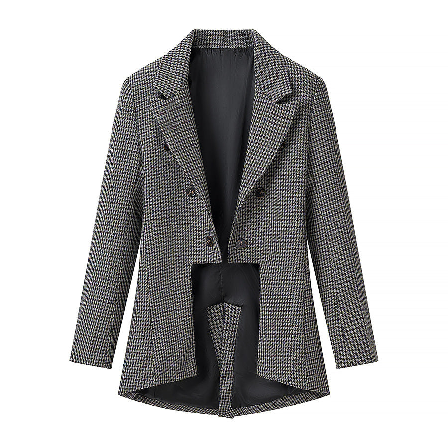 Ladies Short-Cut Houndstooth Blazer with Tailcoat Look Chichicherry