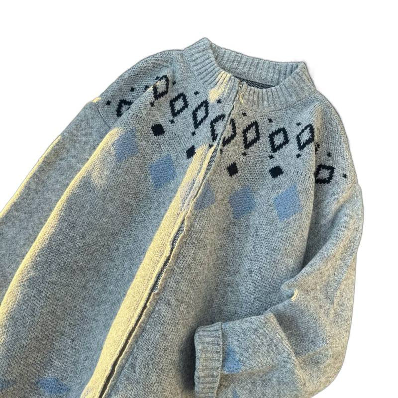 Unisex Grobgestrickte Norweger-Cardigan mit Rundhals, durchgehendem Reißverschluss und Jacquard‑Yoke Chichicherry