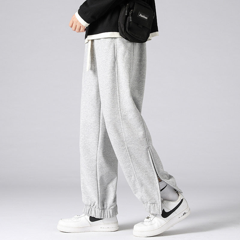 Men's wide jogging pants with side zipper slit, elastic waistband & drawstring Chichicherry