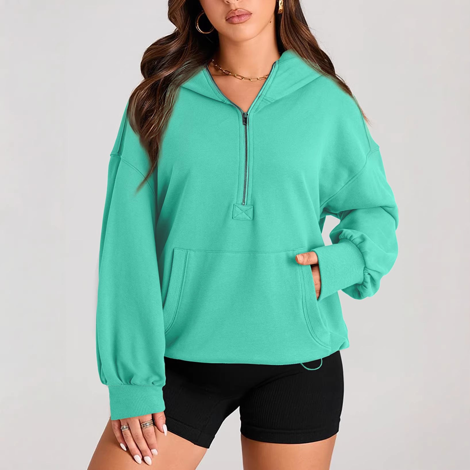 Women's Oversize Half-Zip Hoodie with Kangaroo Pocket Chichicherry