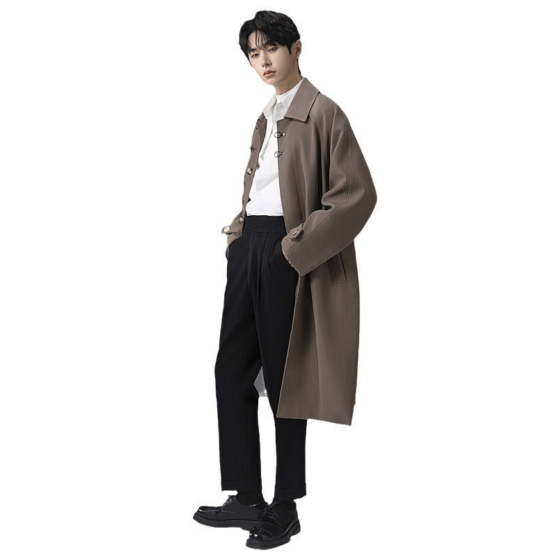 Men's long-cut coat in modern duffle style with toggle fastenings and striped interior lining Chichicherry