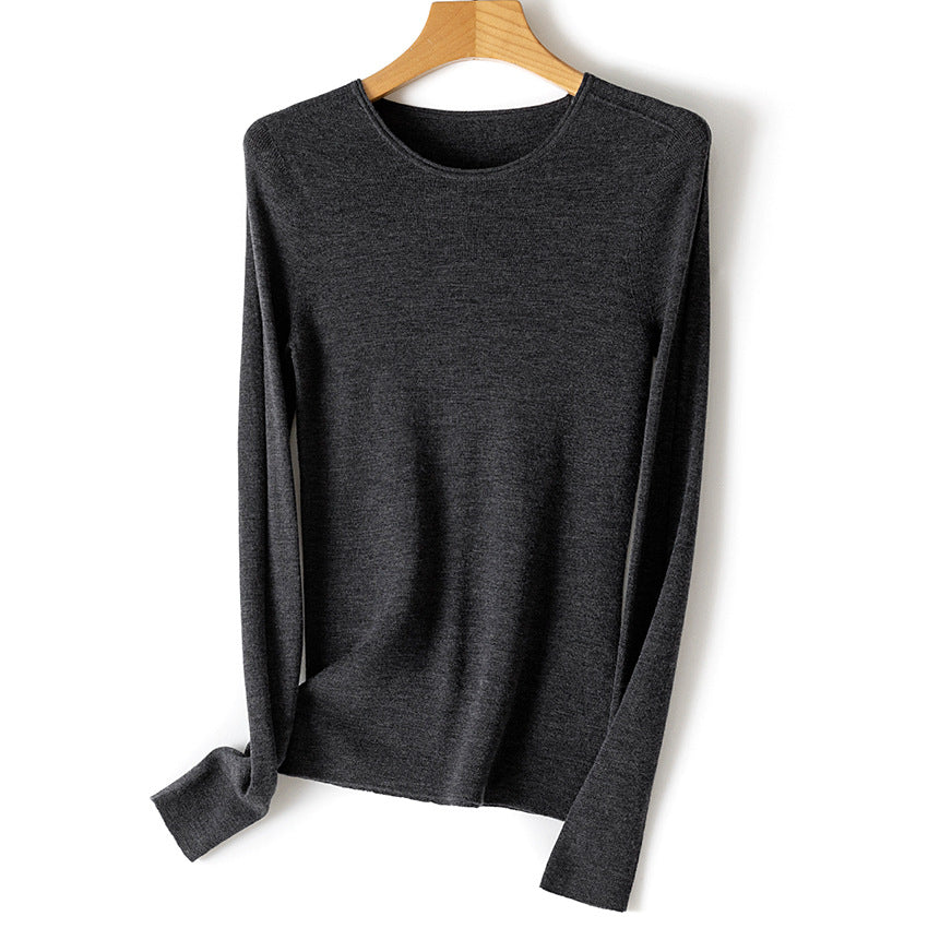 Women Fine Long Sleeve Fine Knit Sweater with Round Neck and Slim Fit Chichicherry