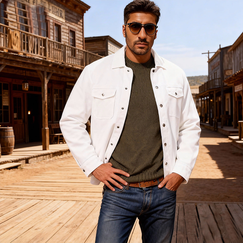 Men's Corduroy Shirt Jacket in Western Style with Flap Chest Pockets Chichicherry