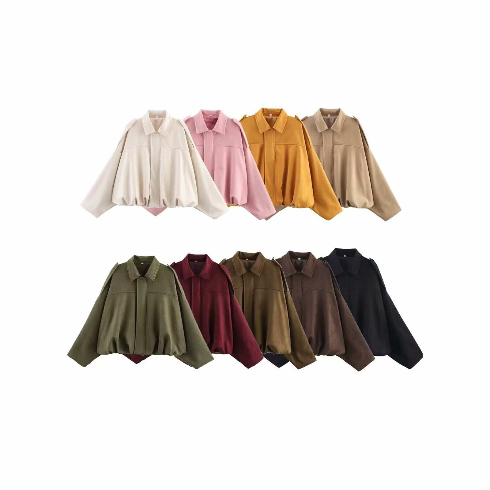 Women's Oversize Cropped Velour Blouson with Drawstring Hem and Shoulder Epaulettes Chichicherry