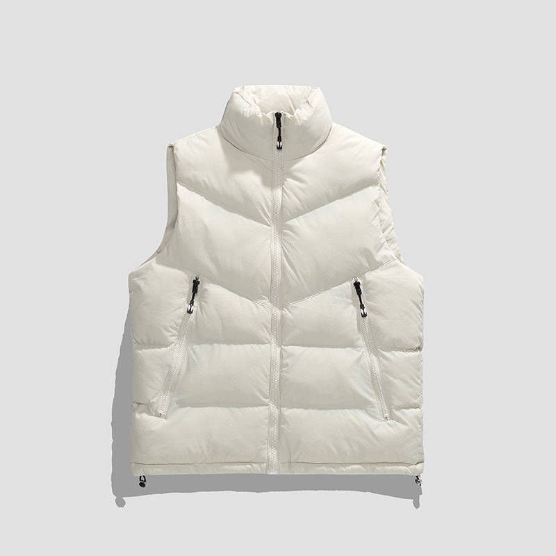 Men's Lightweight Insulated Down Look Vest with High Stand-Up Collar and Wave Quilting Chichicherry