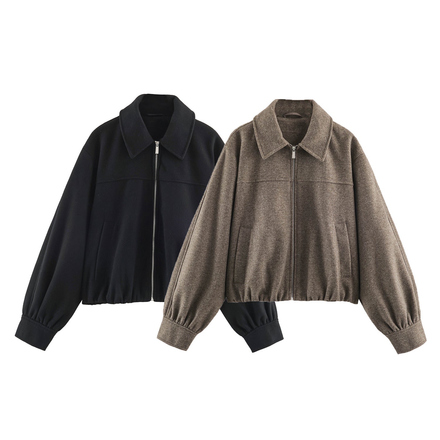 Women’s short jacket with balloon sleeves, wide shirt collar, and elastic hem Chichicherry