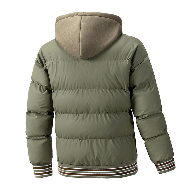 Men's Padded Quilted Jacket with Hoodie Insert and College Patches Chichicherry