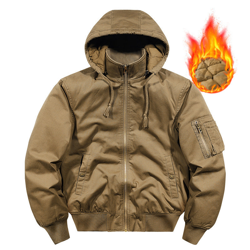 Men's padded hoodie canvas field jacket with sleeve pocket and thermal lining Chichicherry
