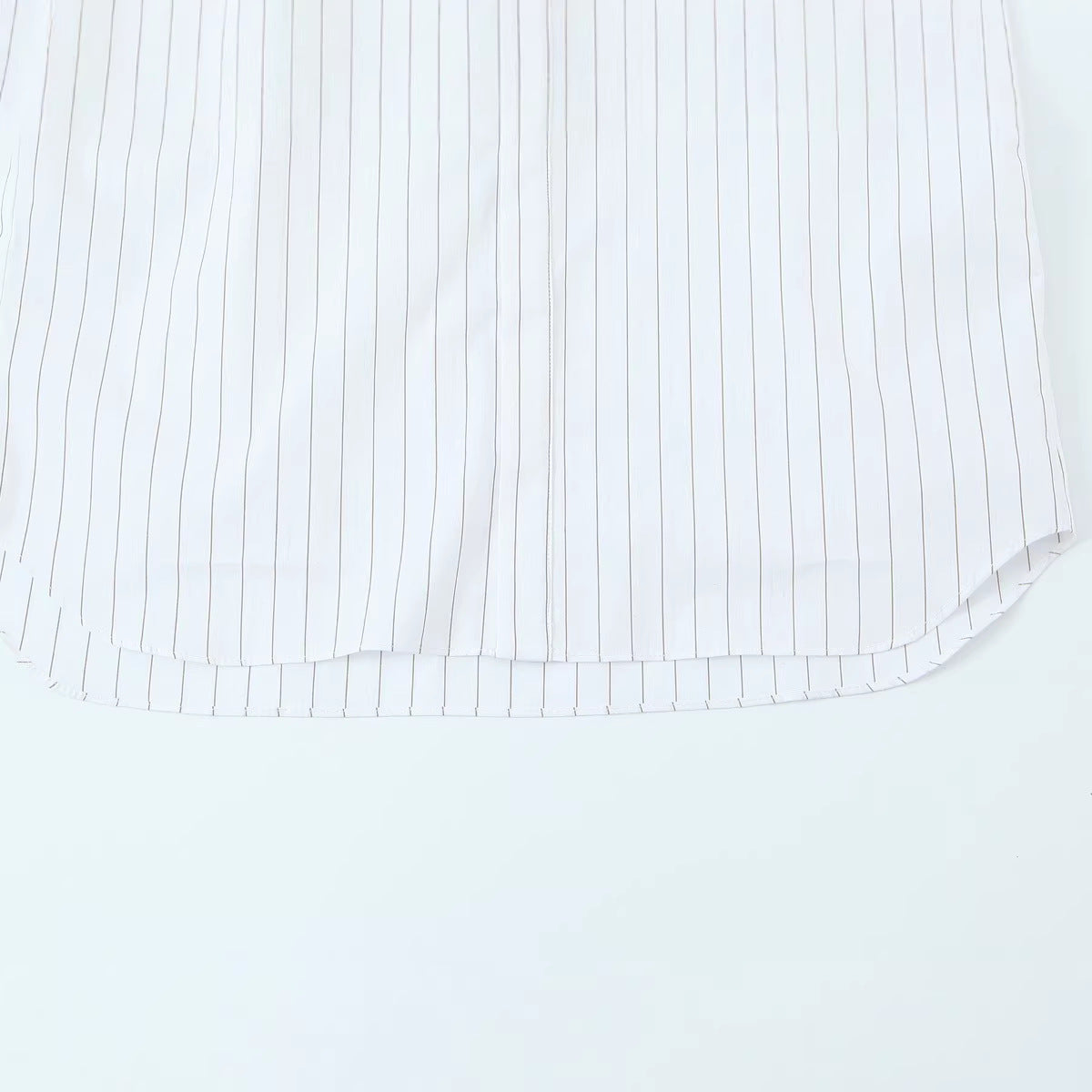 Women Bow Collar Blouse with Fine Pinstripe and Loose Silhouette Chichicherry