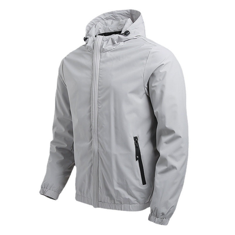 Men's Lightweight Hooded Softshell Jacket in Urban Utility Style with Concealed Front Zipper and Zippered Pockets Chichicherry