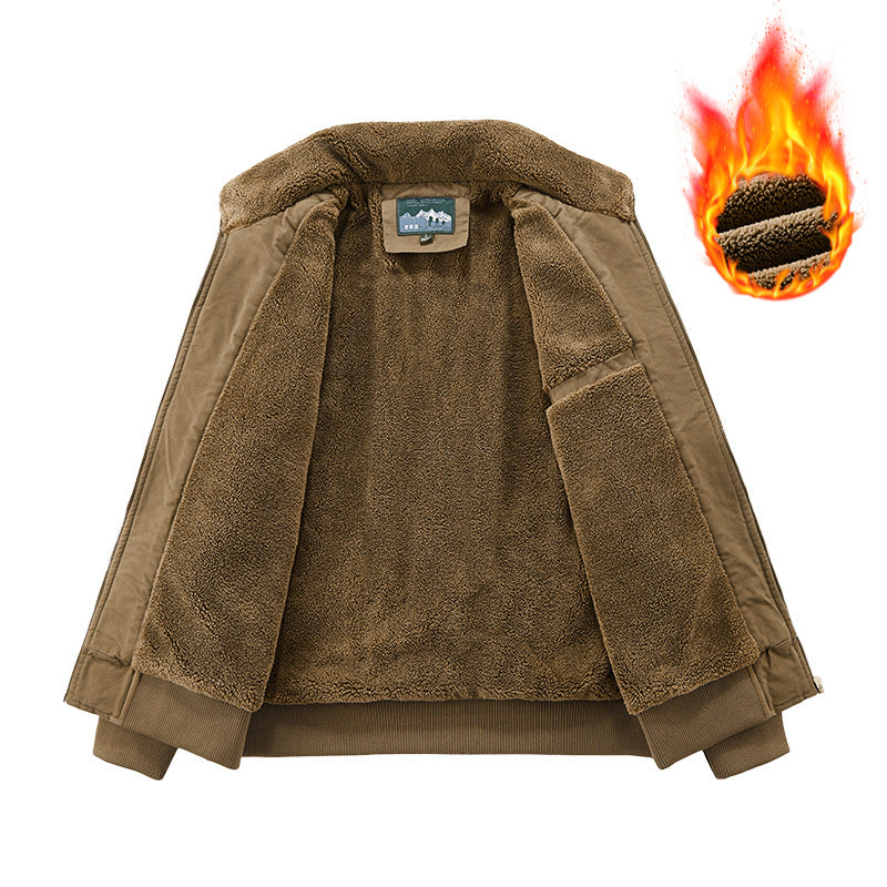 Men's Thermal Bomber Jacket in Vintage Style with Teddy Plush Lining and Multiple Pockets Chichicherry