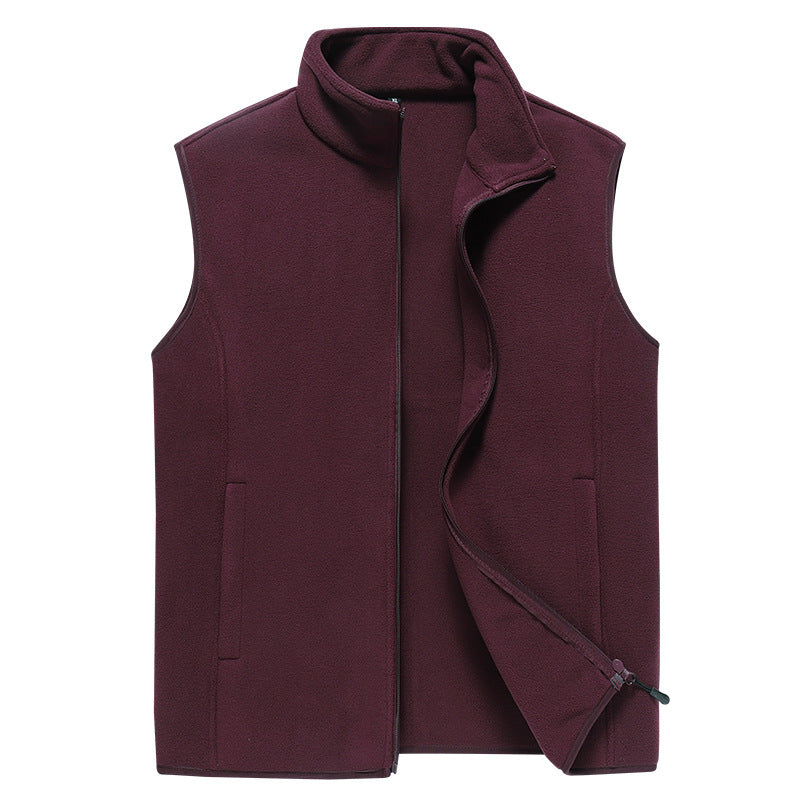 Men's Sleeveless Microfleece Vest with Stand-Up Collar and Concealed Two-Way Zip Chichicherry