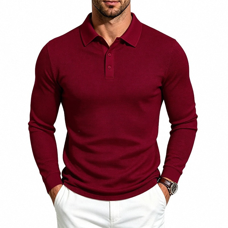 Men's Long Sleeve Polo Shirt in Structured Knit Slim Fit Chichicherry