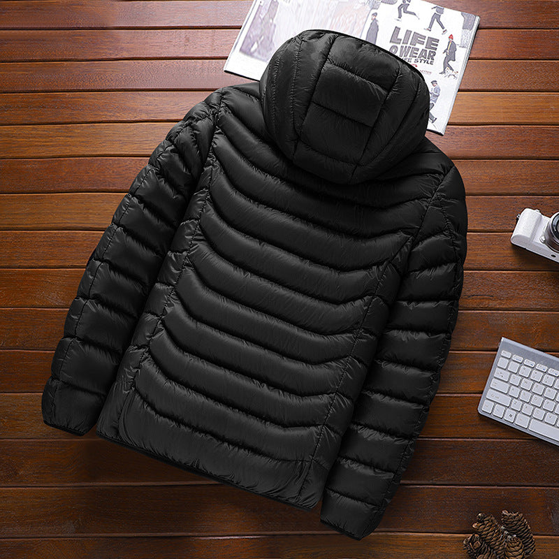 Men's ultralight quilted down jacket with hood, wind-resistant outer shell and packing function Chichicherry