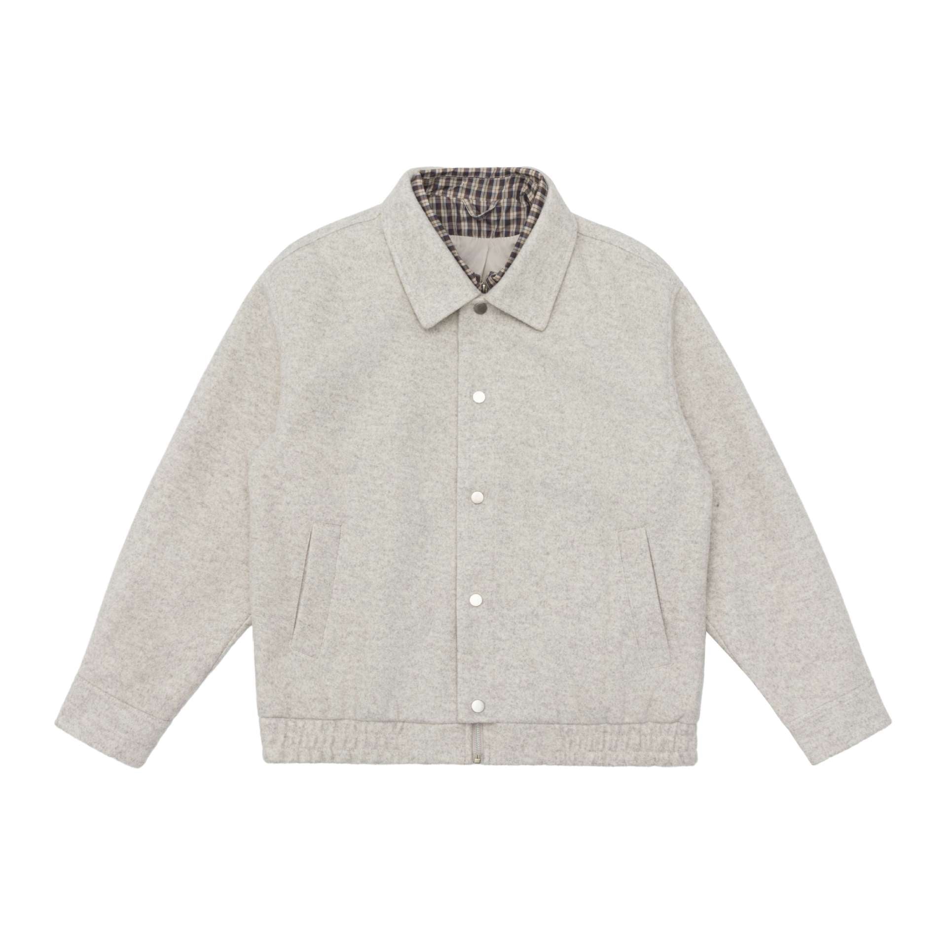 Men's short jacket made of wool blend with checked lined inner vest and snap button placket Chichicherry
