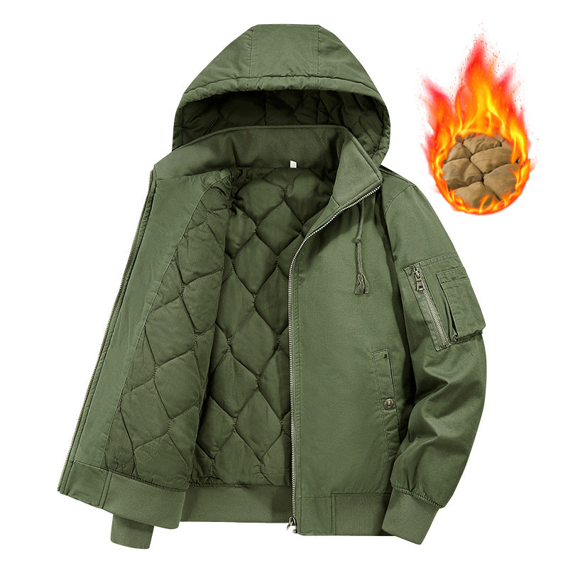 Men's Padded Hooded Bomber Jacket with Diamond Quilted Lining and Arm Pocket Chichicherry