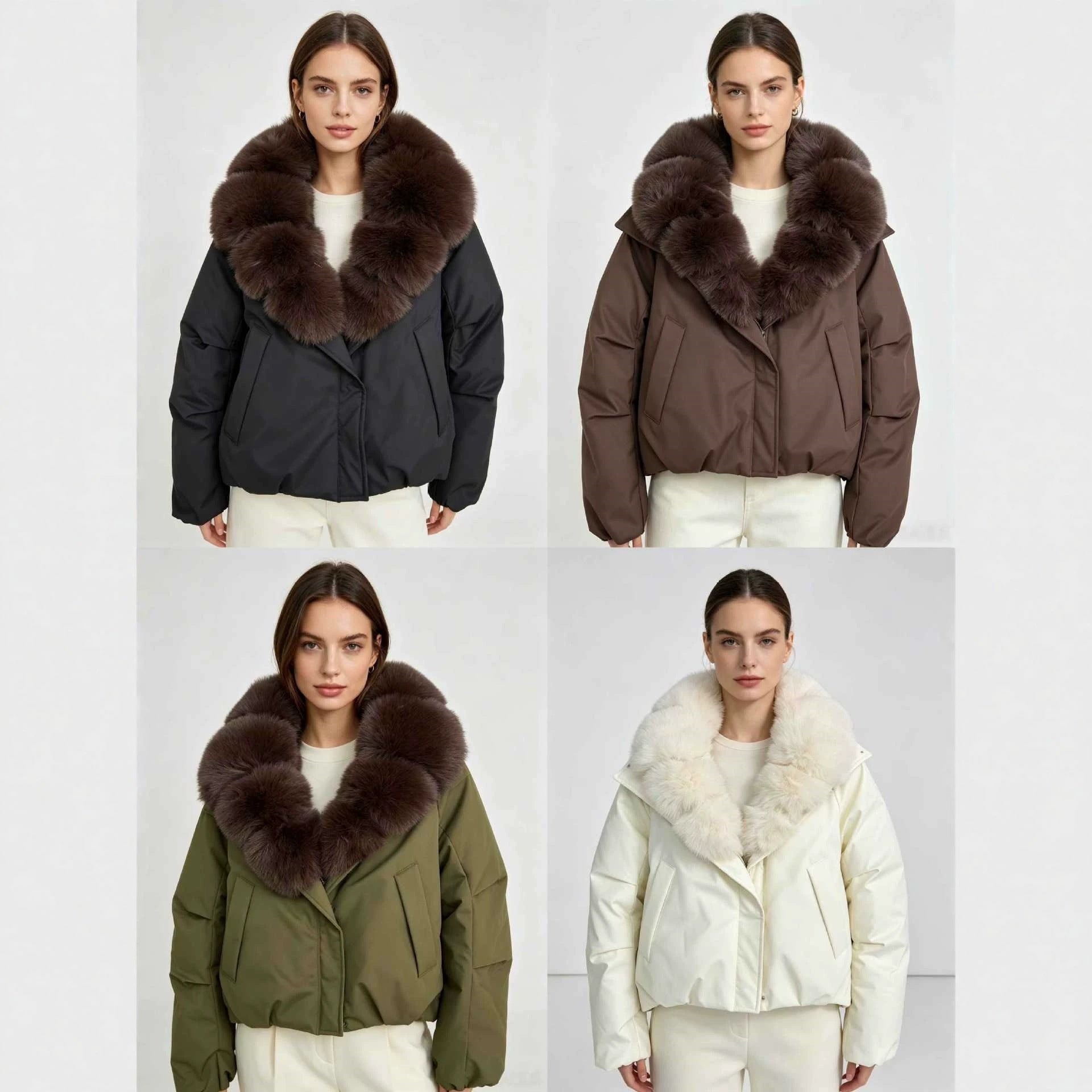 Women's cropped parka with extra voluminous fur collar and windproof thermal lining Chichicherry