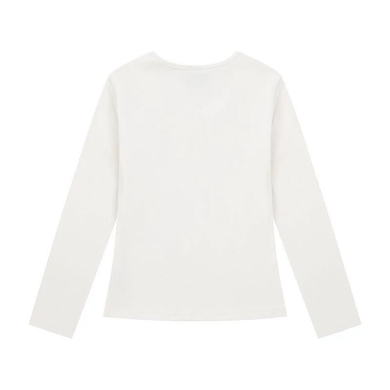 Women's Long Sleeve Shirt with V-Neck and Clef Applications Chichicherry