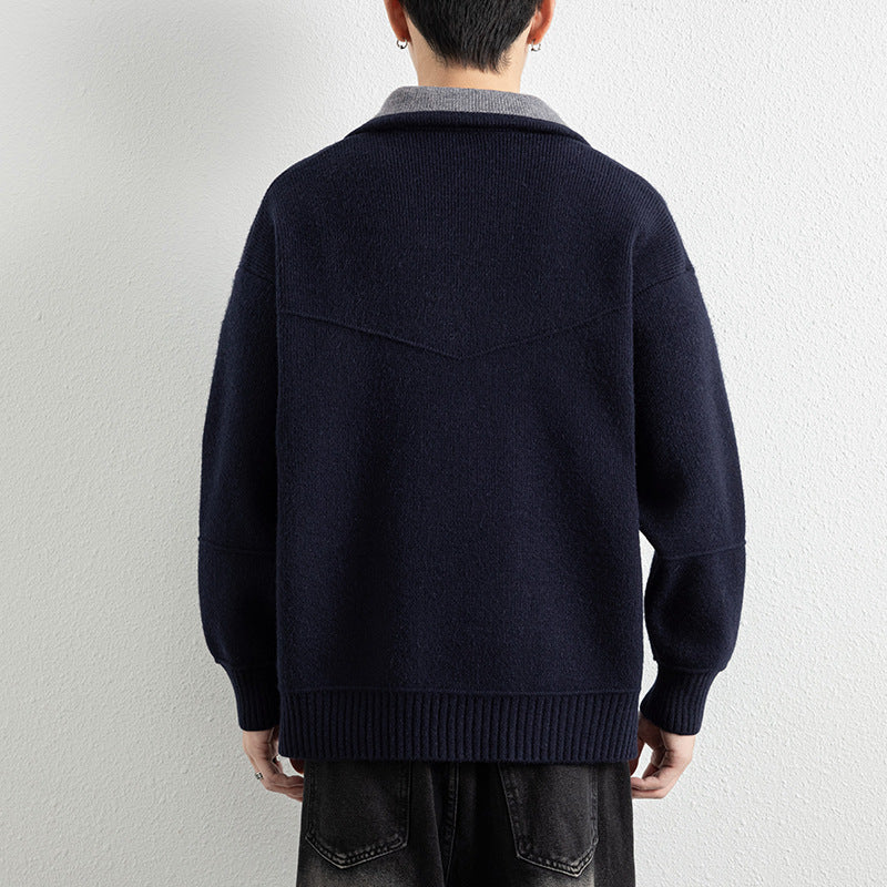 Herren Strick-Zipjacke mit Kontrastkragen und Rippbündchen Chichicherry