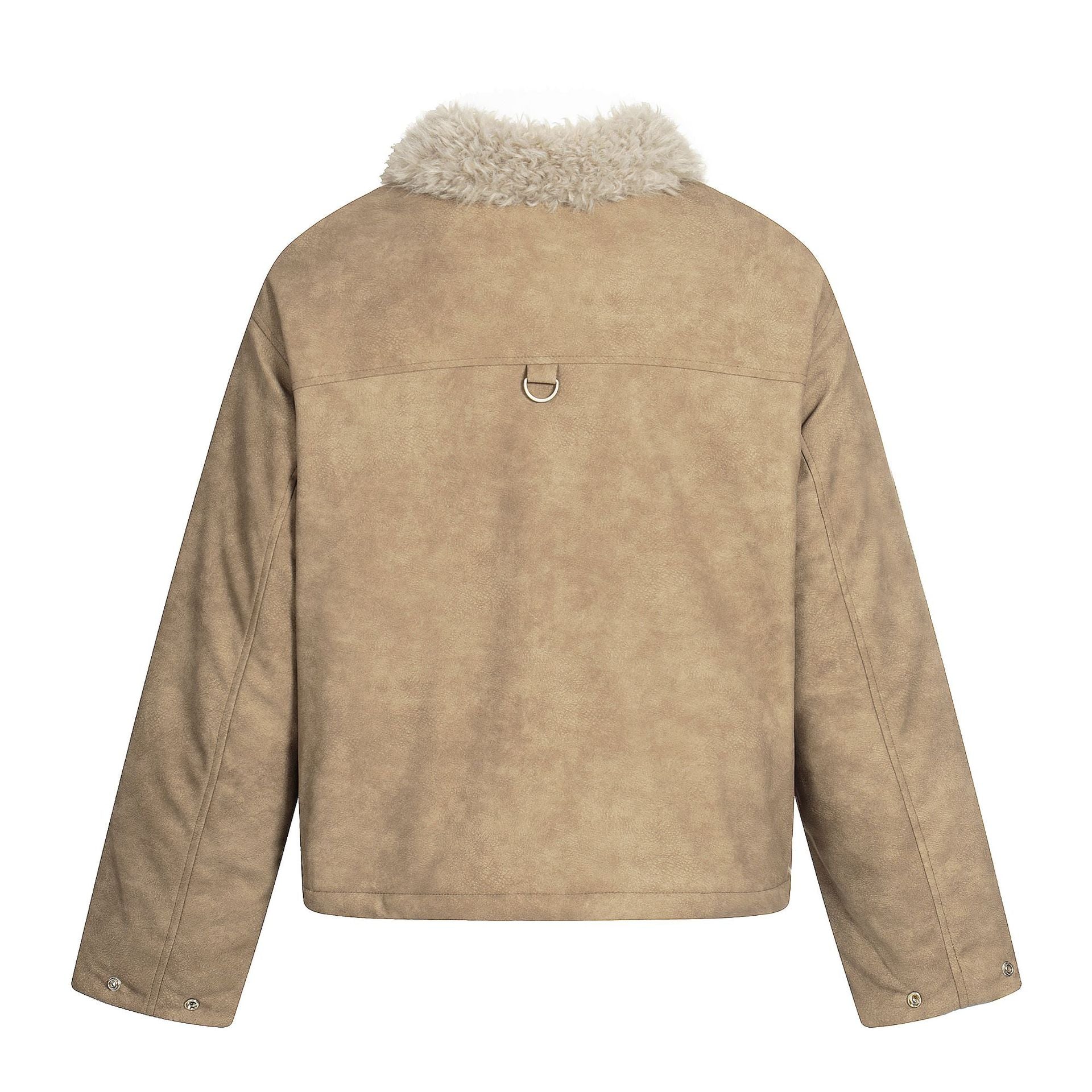 Men's short jacket in retro-military look with teddy fur collar and functional breast pockets Chichicherry