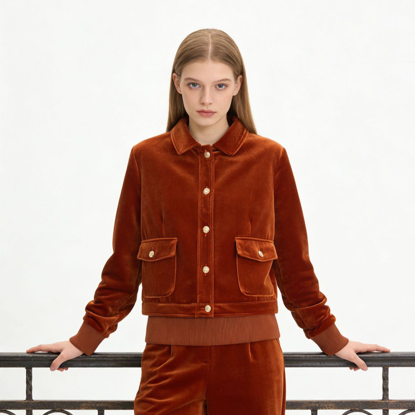 Women's velvet jacket in boxy-short cut with decorative button placket Chichicherry