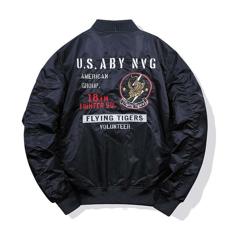 Men's pilot bomber jacket in vintage military style with embroidered patches and utility arm pocket Chichicherry