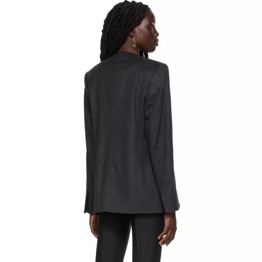Women Collarless Long Blazer with Open Fall and Cape Effect Chichicherry