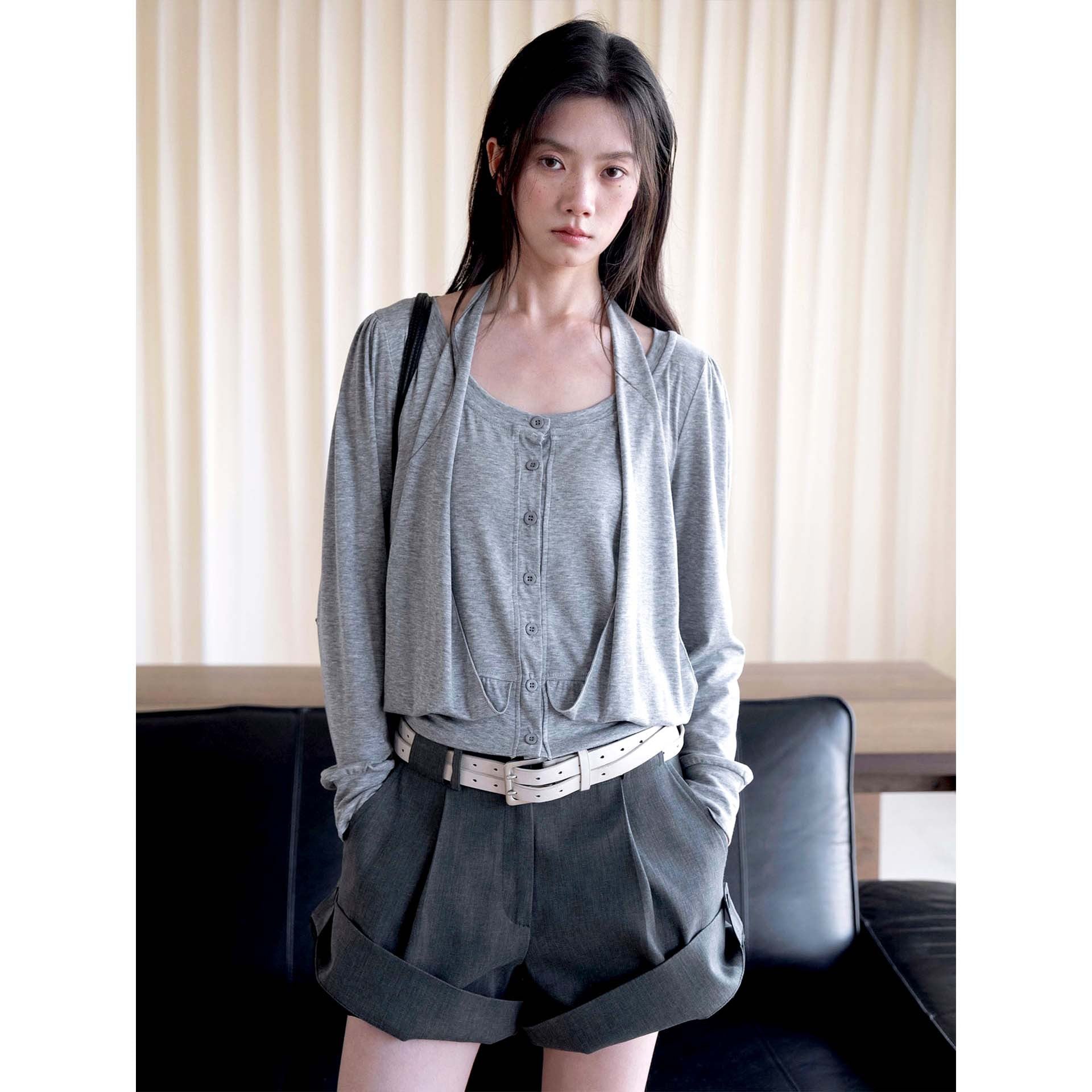 Women's Casual Viscose-Mix Button Jacket with Drawstring and Side Pockets Chichicherry