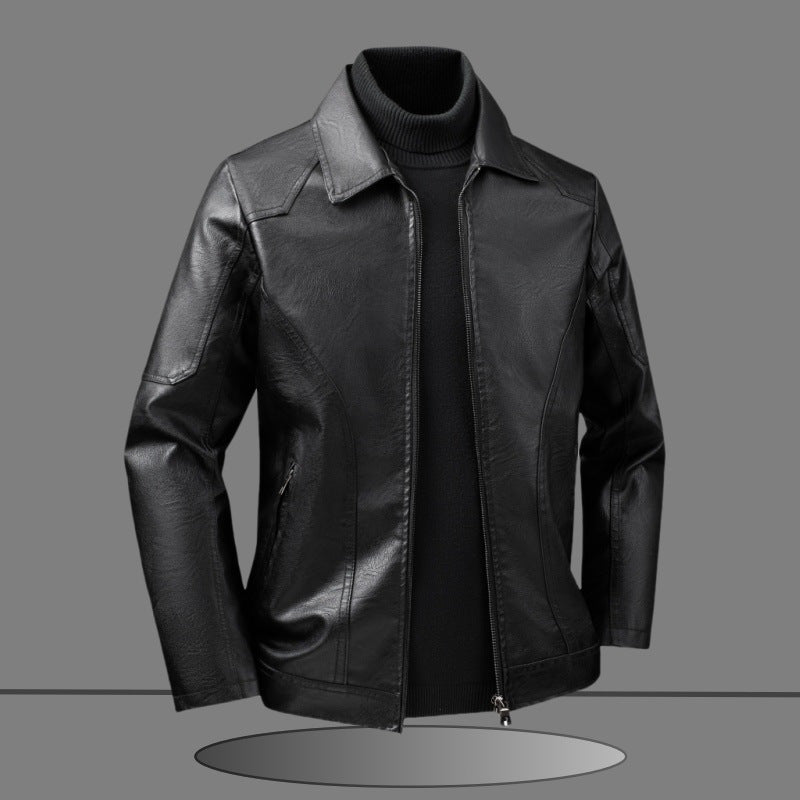 Men's Elegant Slim-Fit Leather Look Blouson Jacket with Shirt Collar, Vertical Decorative Seams, and Concealed Zipper Chichicherry