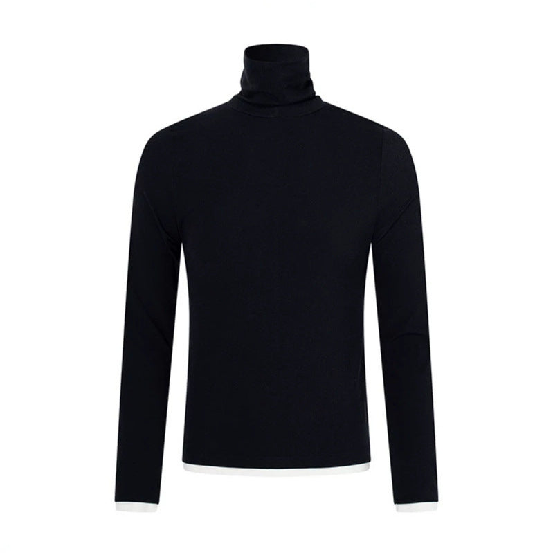 Men's Slim-Fit Turtleneck Fine Knit Shirt with Melange Jersey and Stretch Chichicherry