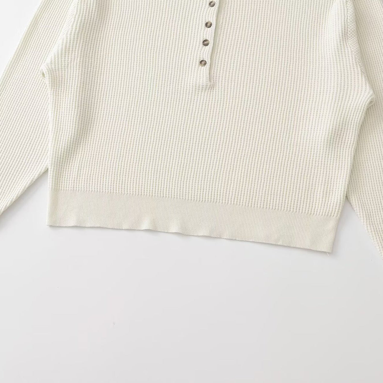 Women Thick Knit Waffle Knit Sweater with Henley Placket Chichicherry