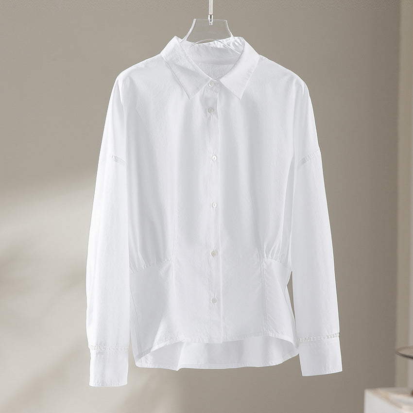 Women’s loose-fitting cotton blouse with gathering details and shirt collar Chichicherry