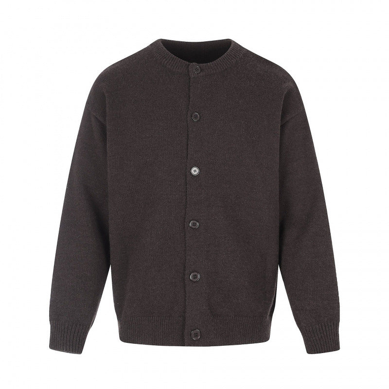 Unisex Boxy Knit Cardigan with Round Neckline and Full Button Placket Chichicherry