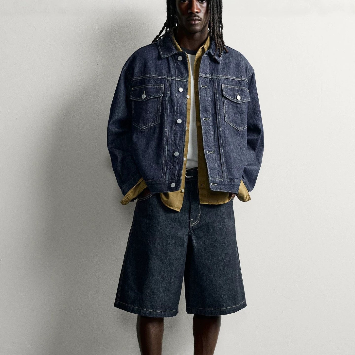 Men's Boxy Denim Jacket with Dropped Shoulder Chichicherry