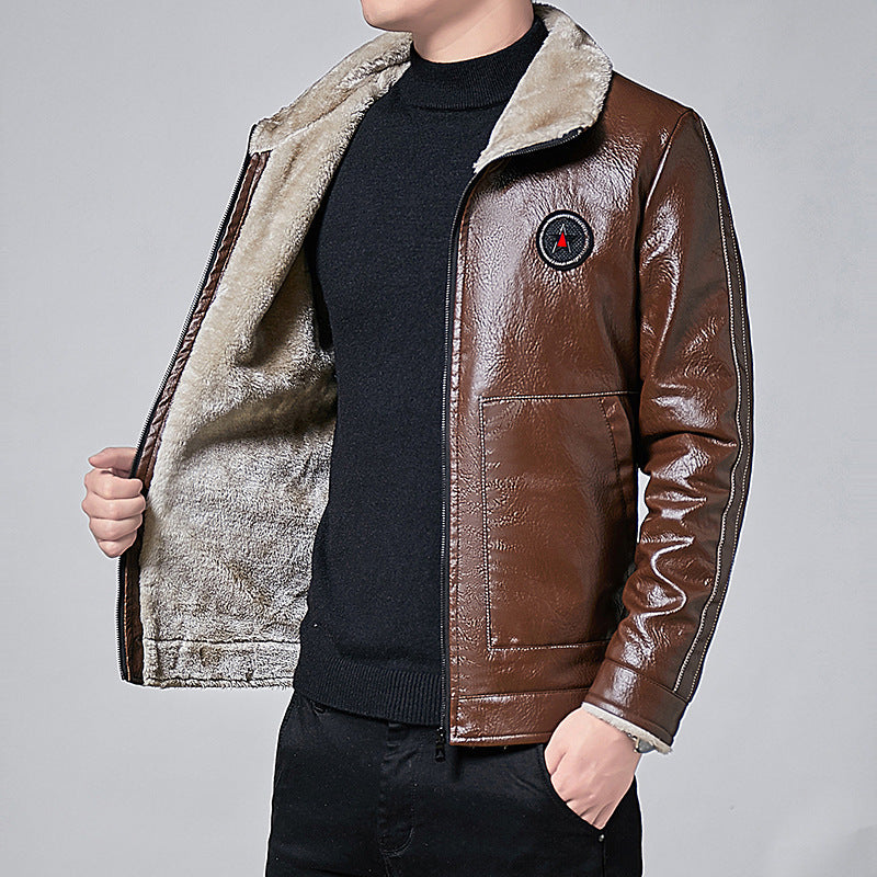 Men's faux leather pilot jacket with full Sherpa lining and high standing collar Chichicherry