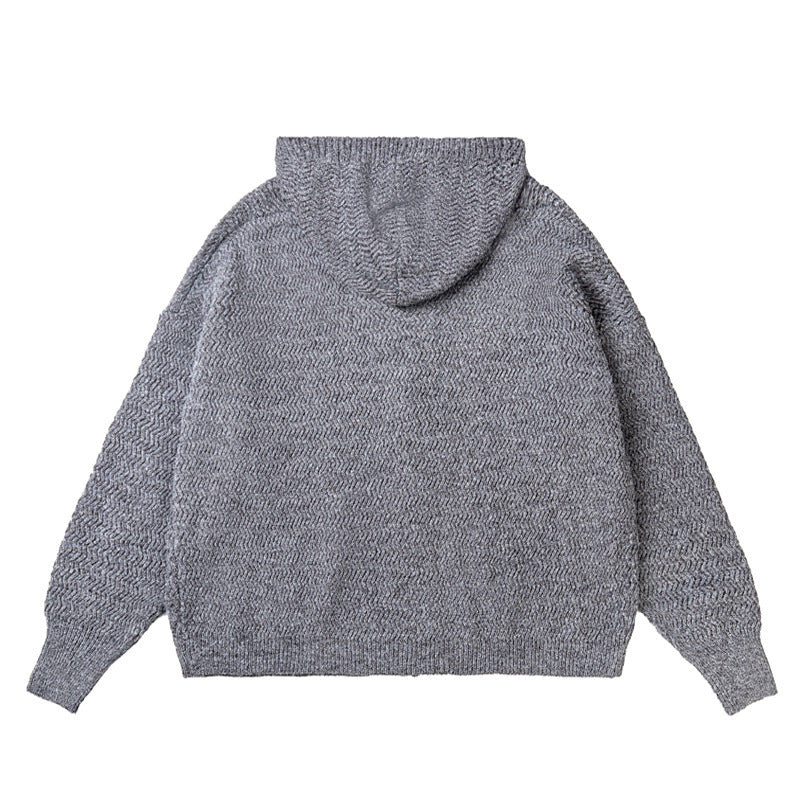 Unisex Knit Hooded Jacket with Textured Pattern and Full Zip Chichicherry