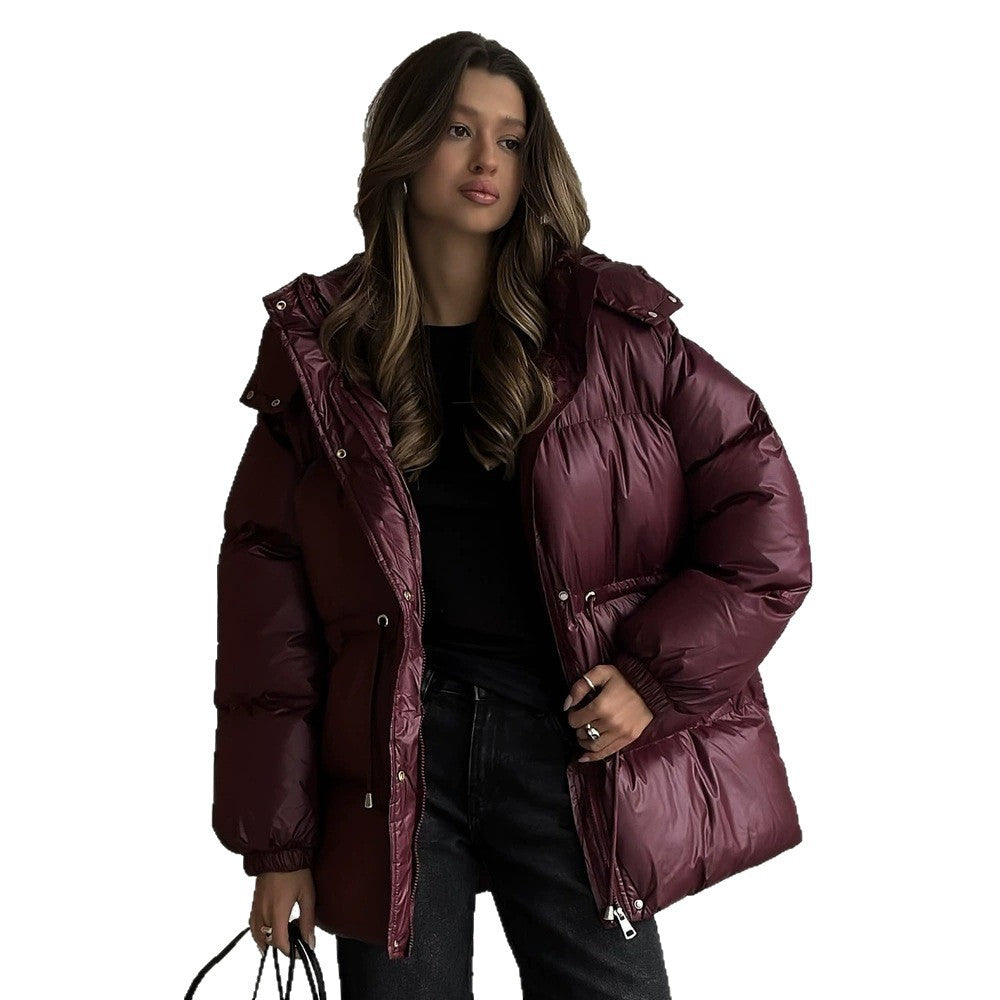 Damen gesteppte Steppjacke mit Taillenzug und Kapuze Chichicherry