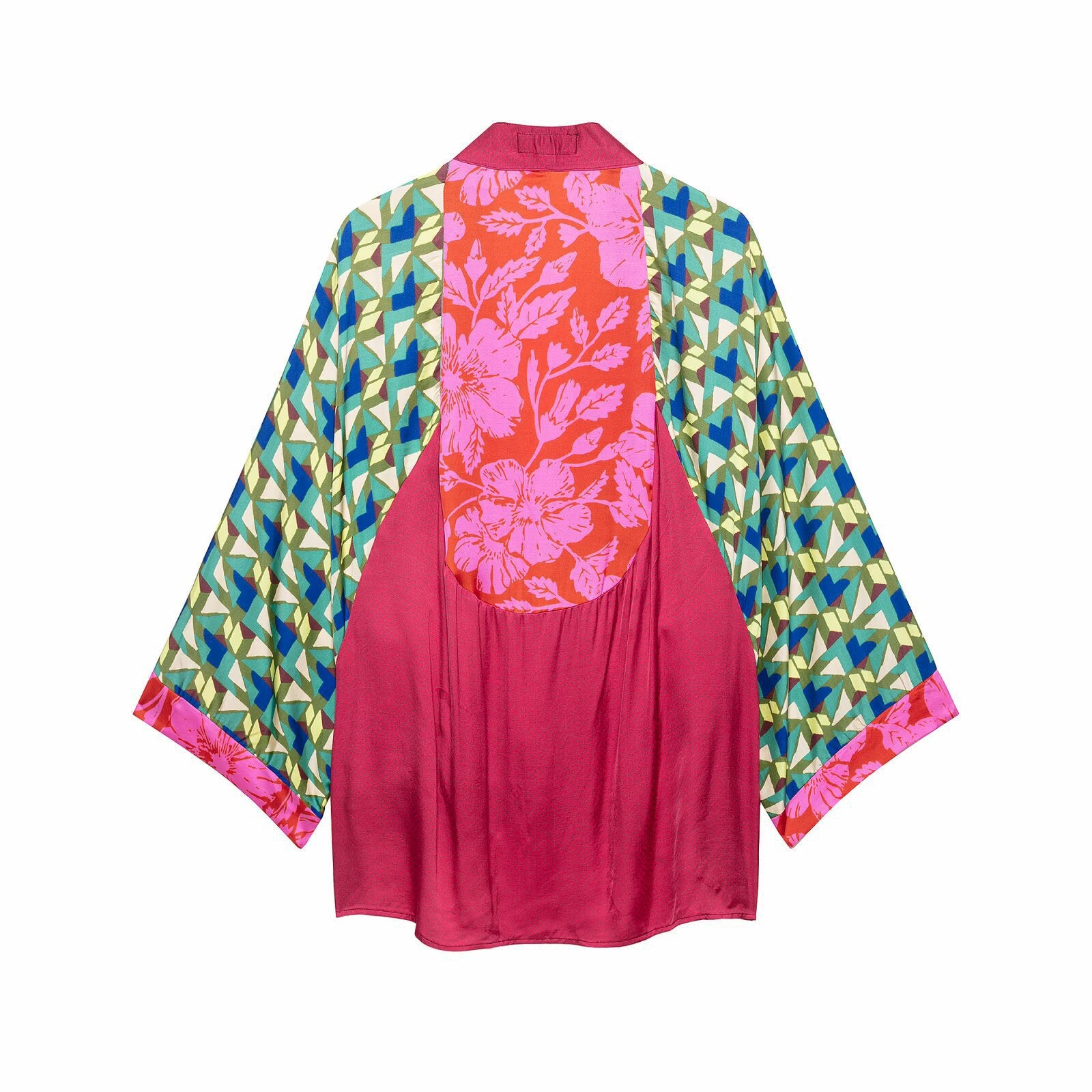 Women's Patterned Silk Kimono with Ties and Wide Batwing Sleeves Chichicherry