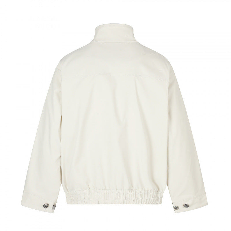 Unisex short jacket in boxy cut with stand-up collar, patch pockets, and elastic hem Chichicherry