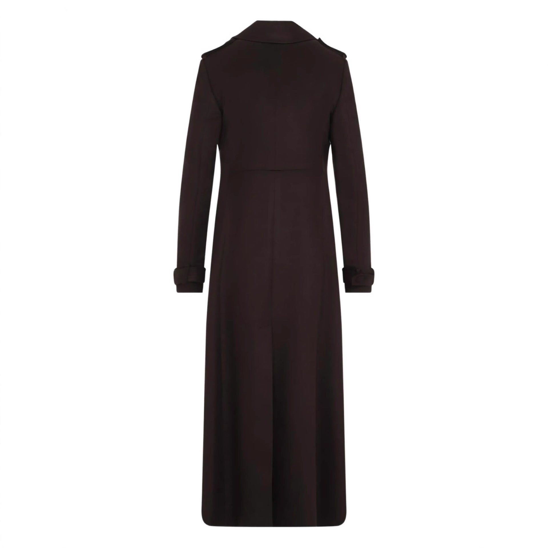 Women's Long Double-Breasted Wool Coat with Shoulder Patches Chichicherry