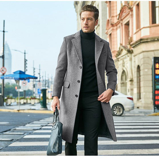 Men's Tailored Wool Blend Coat in Classic Single-Breasted Style Chichicherry
