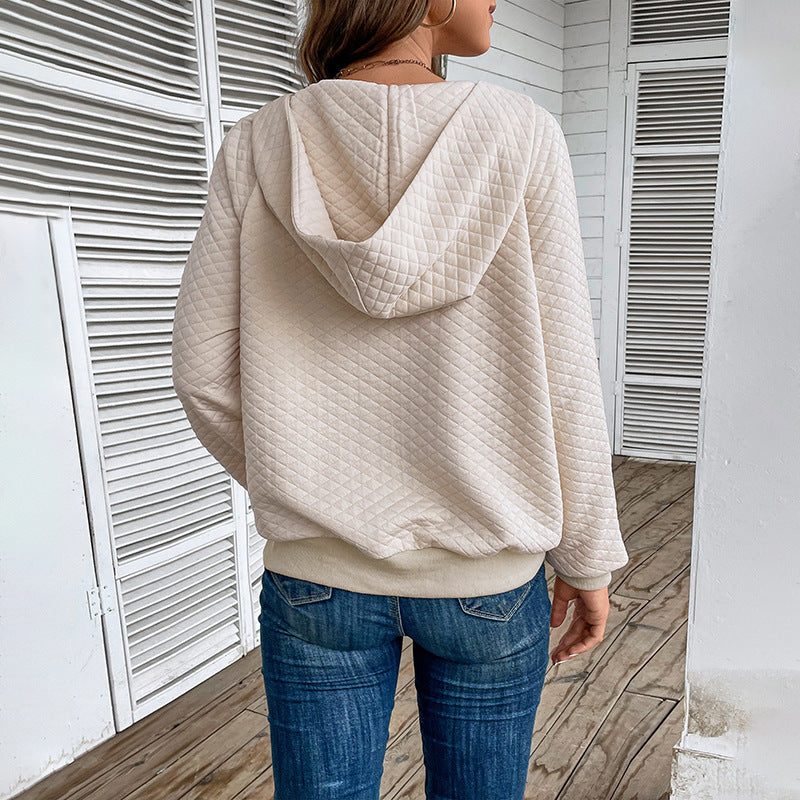 Women's quilted hoodie with half zipper, kangaroo pocket and quilted texture Chichicherry