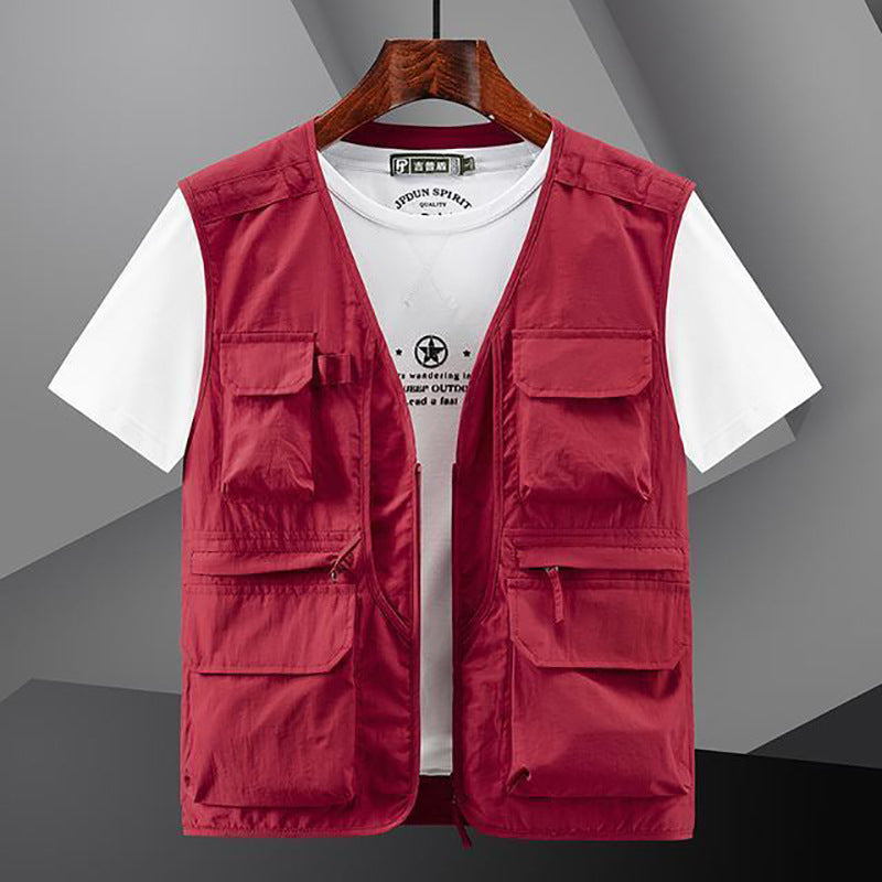 Men's Lightweight Fishing and Photography Utility Vest with Multifunctional Pockets and Breathable Cotton Blend Chichicherry