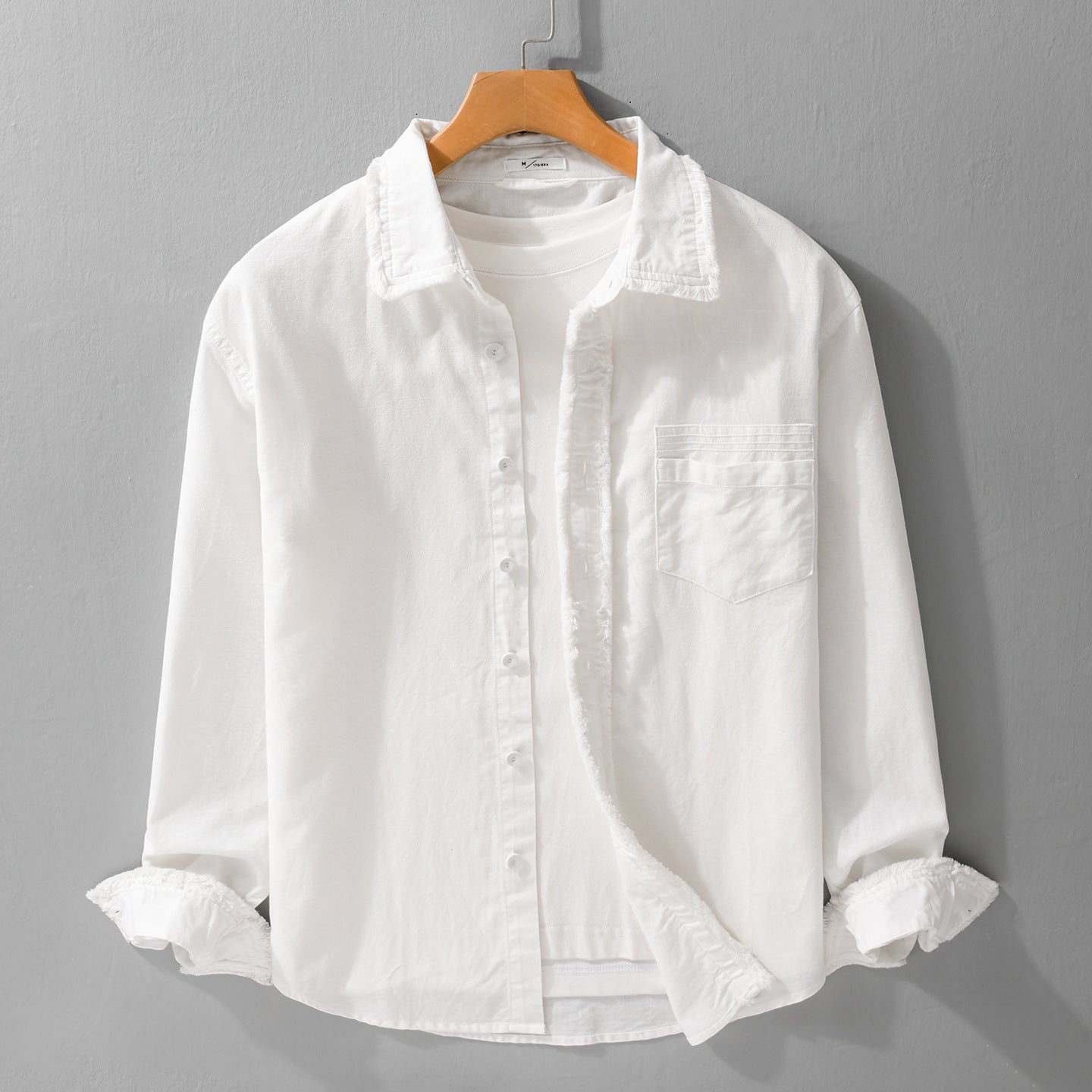 Men's fringe overshirt made of cotton blend with chest pocket and button placket Chichicherry