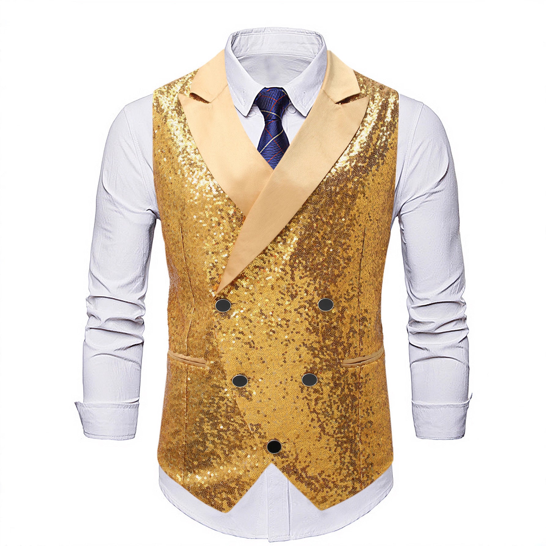 Men's sequin vest with shawl collar and double-breasted Chichicherry