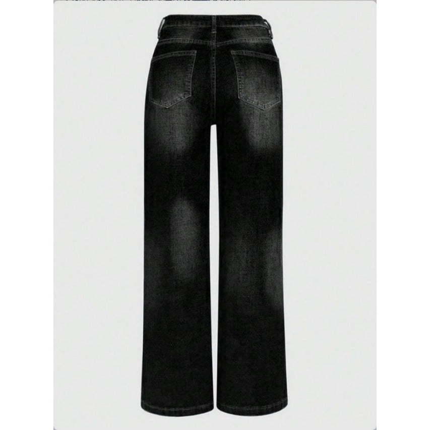Women's Wide Vintage Jeans with High Waist and Used Wash Chichicherry