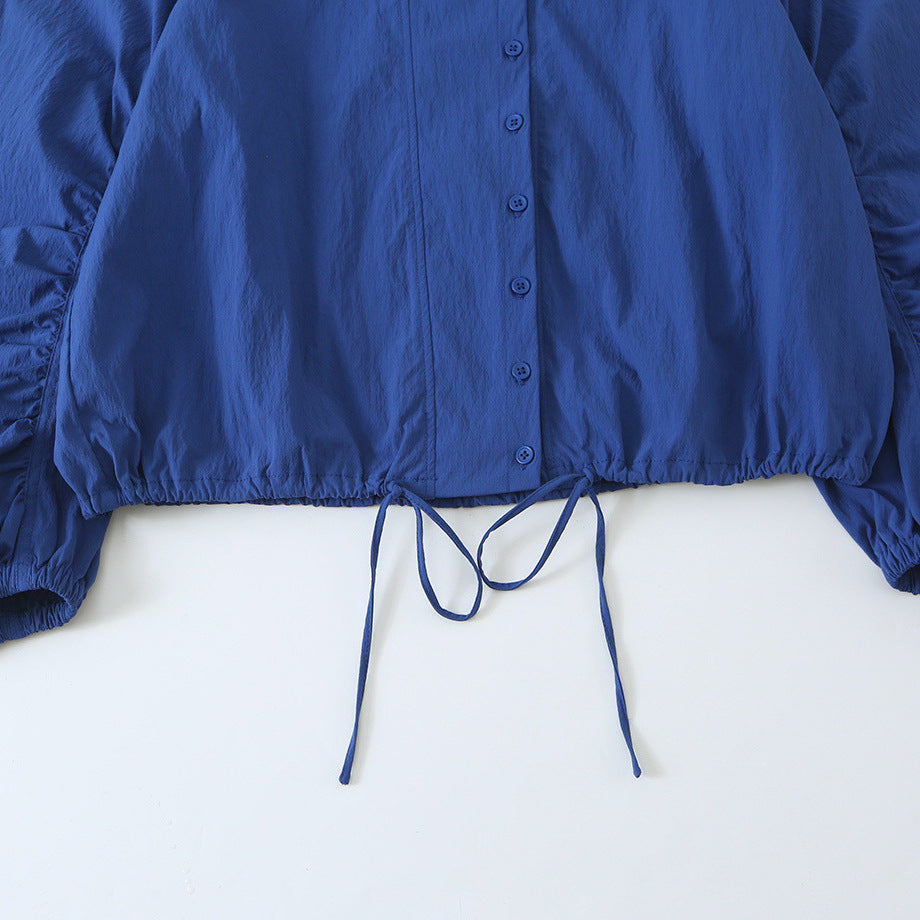 Women's Lightweight Cropped Windbreaker with Stand-Up Collar, Raglan Sleeves and Drawstring Chichicherry