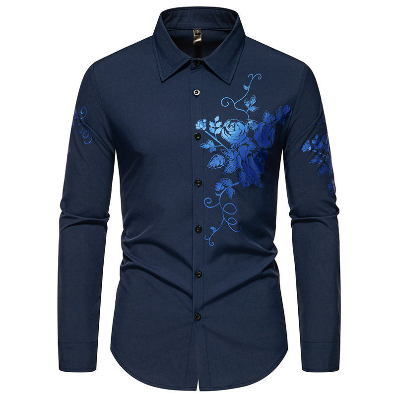 Men's Slim-Fit Long Sleeve Shirt with Floral Print and Tailored Cut Chichicherry