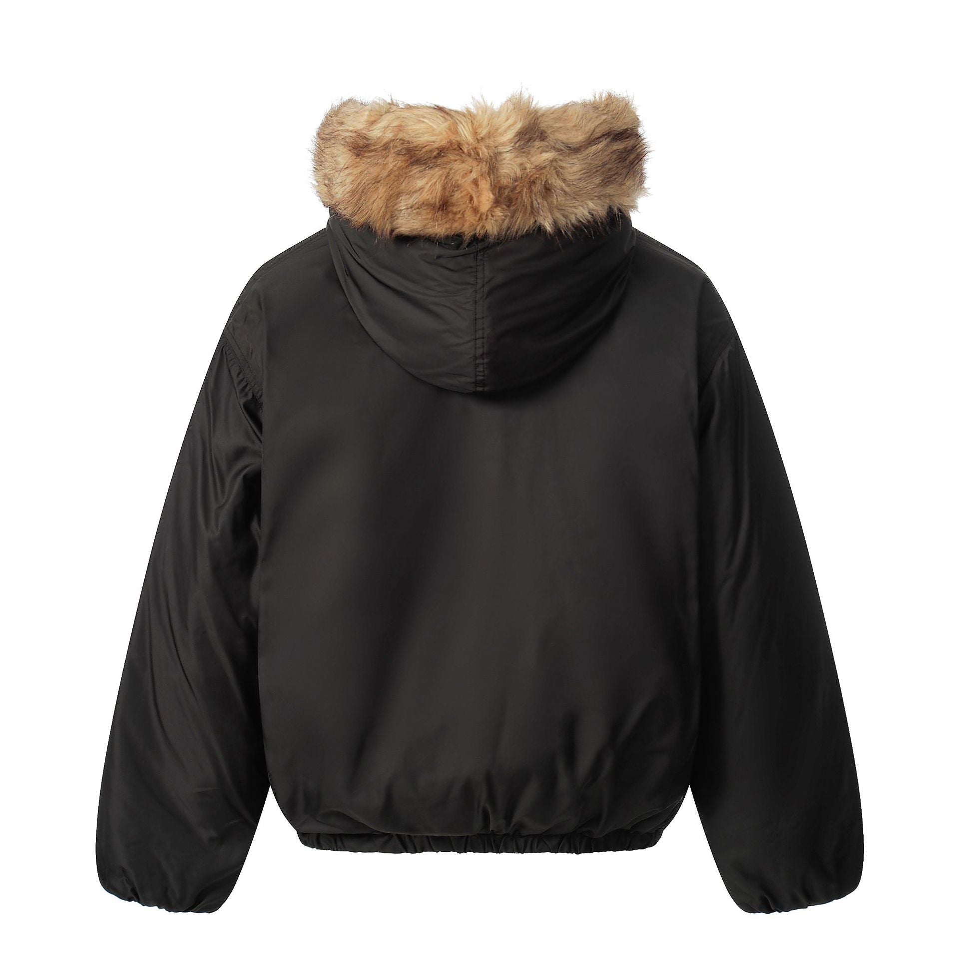 Ladies short jacket with faux fur trimmed hood and braided fur trim Chichicherry